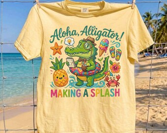 Aloha, Alligator! Making A Splash Sublimation PNG, Funny Summer Digital