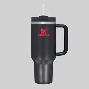 40 oz Bulldog Tumbler with Handle | Red Custom Bulldog Travel Mug | College Game Day Cup | Football Fan Gift | Insulated Sports Tumbler