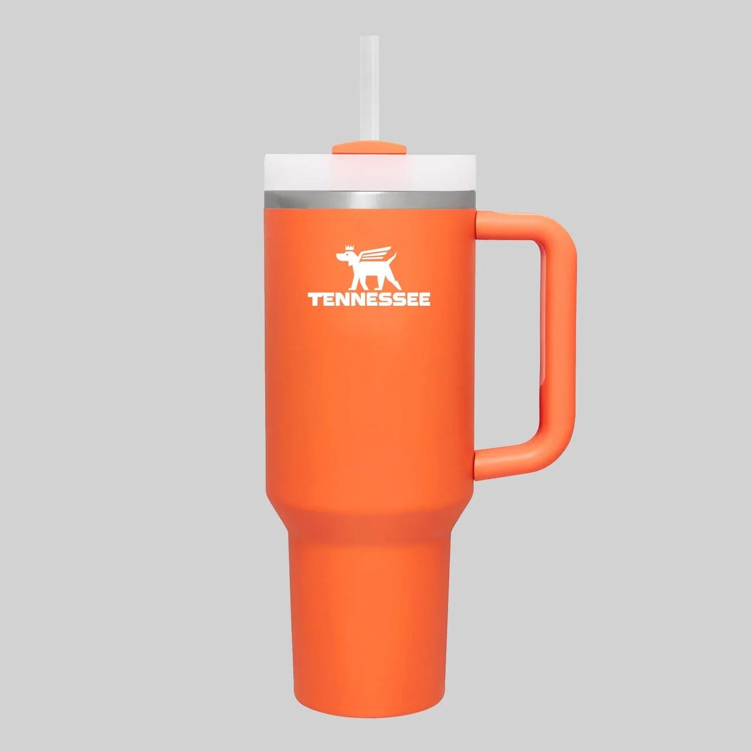 40oz Orange & White Tumbler with Handle – Insulated Game Day Cup, College Football Fan Gift, Travel Mug with Straw, Tailgate Drinkware