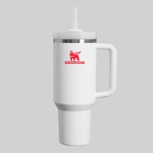 40 oz Bulldog Tumbler with Handle | Red Custom Bulldog Travel Mug | College Game Day Cup | Football Fan Gift | Insulated Sports Tumbler