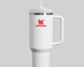 40 oz Bulldog Tumbler with Handle | Red Custom Bulldog Travel Mug | College Game Day Cup | Football Fan Gift | Insulated Sports Tumbler