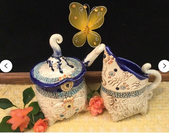 Reserved for Donna/sugar bowl/sugar and creamer set/creamer/pottery sugar bowl/handmade sugar bowl