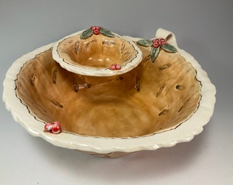 Chip and dip set/pottery bowl set/handmade pottery bowls/chip and dip/salad bowl/large serving bowl/wedding gift/unique pottery/ceramic bowl