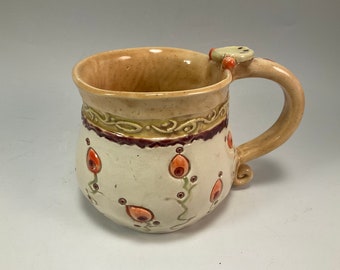 Pottery mug/handmade mug/ceramic mug/coffee mug/large coffee mug/whimsical coffee mug/big coffee mug/big mug/unique coffee mug/gold pottery