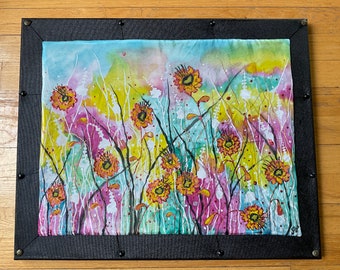 Handmade Silk Flower Painting: Impressionistic Floral Wall Art