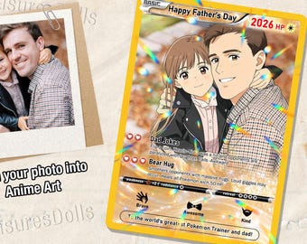 Carte Pokémon personnalisée fête des pères, carte Poke holographique pour papa anime, carte photo personnalisée pour papa, cadeau gamer pour papa