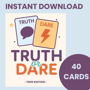 Action ou vérité – Jeu de société pour ados | Cartes imprimables pour adolescents | Activité amusante pour la soirée pyjama | Téléchargement instantané PDF