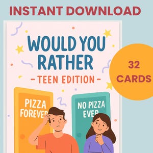 Preferiresti? - Giochi rompighiaccio per feste per adolescenti/Carte rompighiaccio stampabili per età 12-16/Attività divertente per pigiama party/Download immediato del PDF