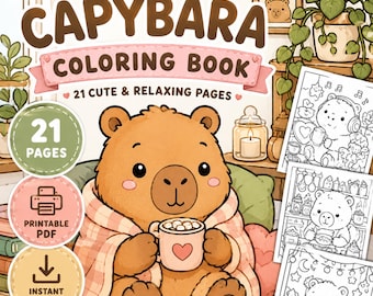 Cozy Capybara Coloring Pages | Kawaii Animal, Relaxing Scenes (PDF Download)