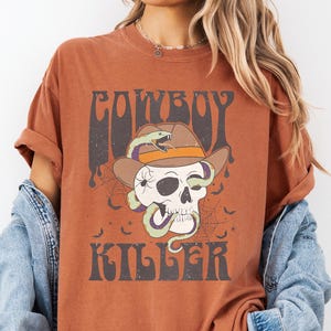 Comfort Colors® Gothic Cowboy Skeleton Shirt - Dark Western Skull T-Shirt - Halloween Cowboy Tee, Country Spooky Skull T-Shirt