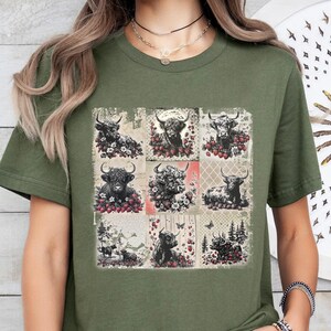 Boho Strawberry Highland Cow Shirt: Farm Girl Floral Tee