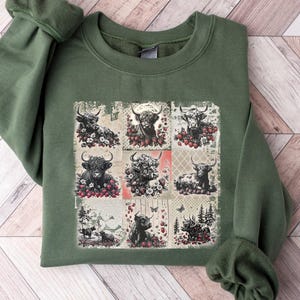Boho Strawberry Cow Sweatshirt: Floral Highland Cow Shirt