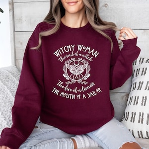 Witchy Woman Sweatshirt | Retro Spiritual T-Shirt | Halloween Witch Sweater | Mystical Witchcraft Shirt | Witch Girl Women Hoodie