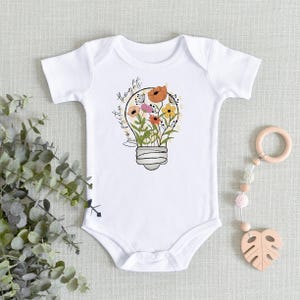 Grow Positive Thoughts Baby Bodysuit, Kids Retro TShirt, Inspirational Toddler Tee, Cute Wild Flower Youth Shirt, Wild Flower Baby Bodysuit