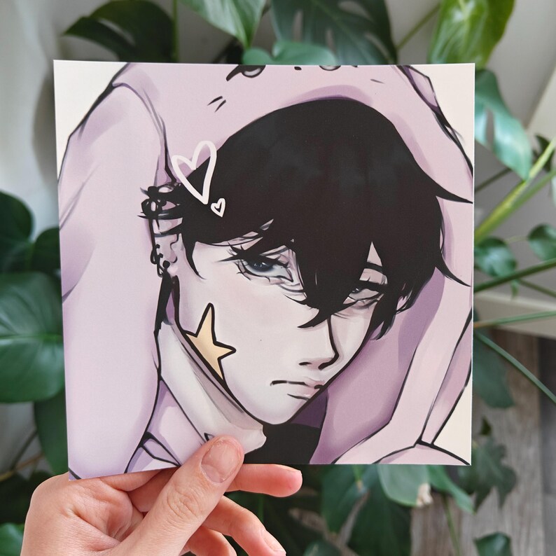 Beautiful fan art of Megumi Fushiguro from Jujutsu Kaisen, drawn in a soft pastel style with star accents. This anime print is perfect for decorating bedrooms, study spaces, or gifting to any JJK fan or anime merch collector.