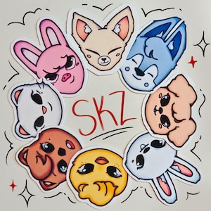 Adesivos Stray Kids Skzoo l Adesivos de vinil SKZ K-pop l Animais fofos l Fanart chibi stray kids l Adesivos de decoração de quarto l Arte K-pop inspirada em SKZ