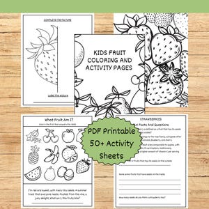 Fruitactiviteitenwerkbladen, Fruitfeiten-activiteit, Leeractiviteit voor kinderen, Kleurplaten, Fruittrivia, Tekenplezier, Woordzoeker Fruit
