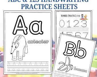 Kinder Handschrift Übungsblätter, Alphabet und Zahlen, PreK bis 2.Klasse ABC und 123 Übung, Homeschool Alphabet Lernarbeitsblätter