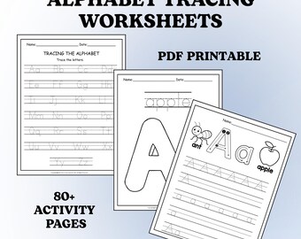 Alphabet Coloring Pages and Tracing Sheets, ABC Letters Printable Workbook for Kids, Handwriting Practice Sheets with Letter Recognition