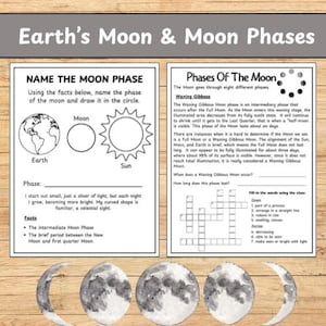 Science For Kids, Moon Phases Worksheets For Kids, Science Sheets, Astronomy Activities, Lunar Cycle Research, Moon Phases Printables
