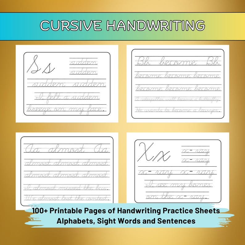 Cursive Writing Practice: Sight Words & Sentences (PDF Printable) - Etsy