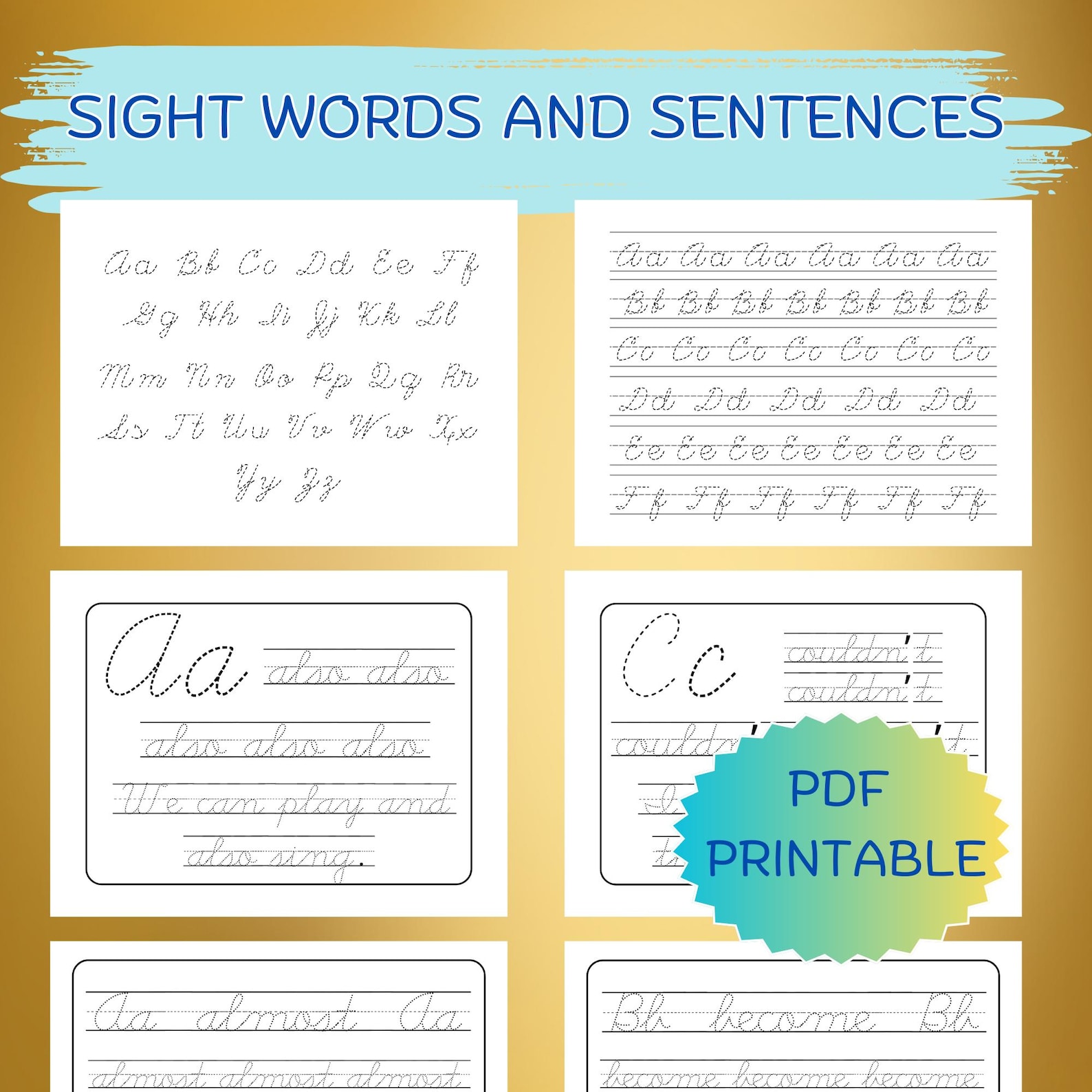 Cursive Writing Practice: Sight Words & Sentences (PDF Printable) - Etsy