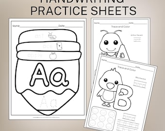 Alphabet Tracing Worksheet, Handwriting Practice Sheet with Alphabet Recognition, ABC Letters Printable for Kids, Tracing Activity Book