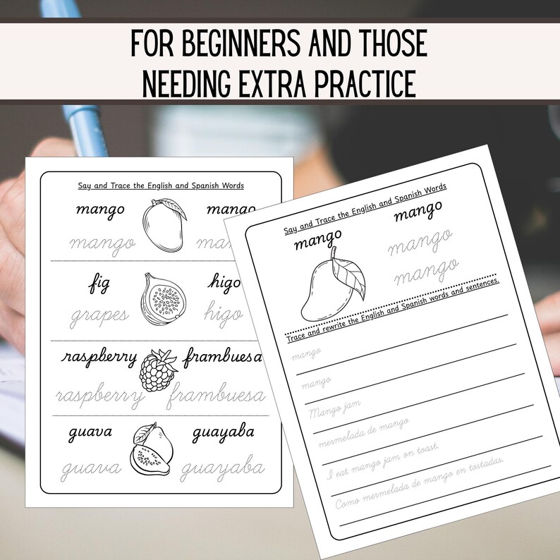 English-spanish Cursive Writing Practice: Alphabet & Words (printable ...