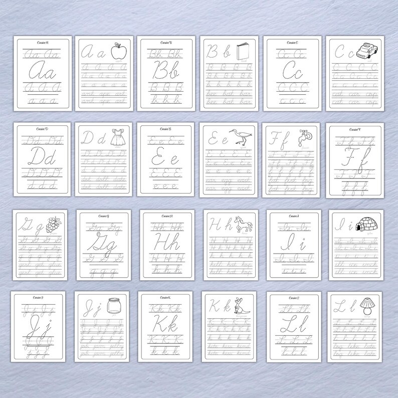 Cursive Objects Cursive Practice Worksheets, Printable Handwriting Sheets, Cursive ...
