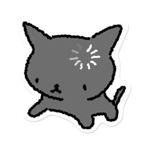 May include: A sticker depicting a cartoon cat in grey and black. The cat has an angry expression, with radiating lines above its head. The cat is drawn in a simple, doodle-like style, with a white border.