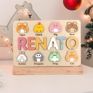 Wooden Busy Board - Personalized Baby Name Puzzle, Sensory Montessori Toy for Toddlers, Unique Gift for Baby Showers & Easter Gift
