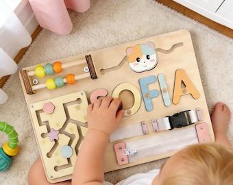 Personalized Name Puzzle: Montessori Wooden Busy Board Toy