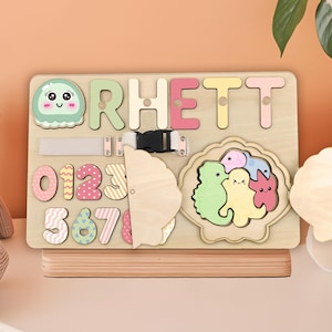 Wooden Name Puzzle Personalized Busy Board for Toddler, Montessori Baby Toys with Pegs, 1st Birthday, Baby Shower & 1st Christmas Gift