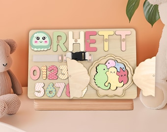 Quebra-cabeça de madeira personalizado com nome: Brinquedo Montessori para bebês, presente de 1º aniversário