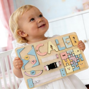 Rompecabezas de madera con nombre, tablero de actividades personalizado, juguete sensorial Montessori