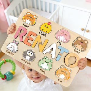 Wooden Name Puzzle, Personalized Montessori Sensory Toy for Toddlers, Baby Showers & Easter Gift