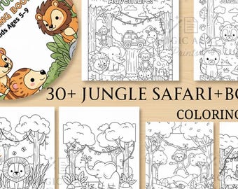 Libro para colorear de animales de la selva para niños / Paquete de actividades de safari (descarga digital)