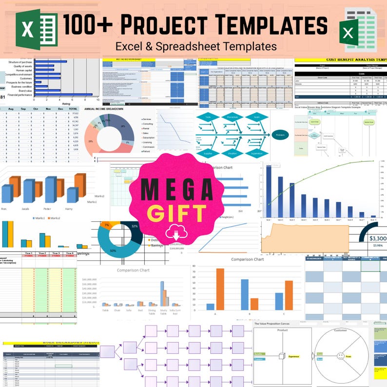 Project Management Excel Template | Digital Planner, Gantt Chart ...