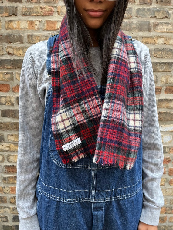 1980s Christian Dior winter scarf , plaid scarf , 