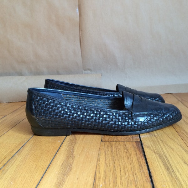 sale vintage 90's blue / woven leather / loafer / shoes / Marc Alpert