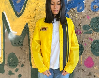 70s 80s yellow nylon windbreaker , yellow jacket , zip up , Louisville Kentucky bred , Made in the USA , medium , vintage outerwear , unisex