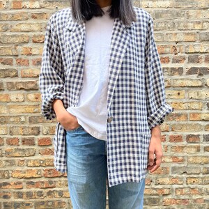 80s blazer , bold plaid jacket , oversized loose fit , shoulder pads , vintage outerwear , womens image 6