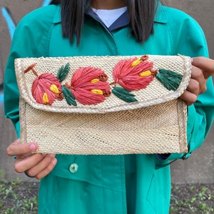 vintage straw clutch , handbag , embellished , summer bag , purse image 1