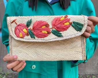 pochette en paille vintage , sac à main , ornements , sac d'été , sac à main