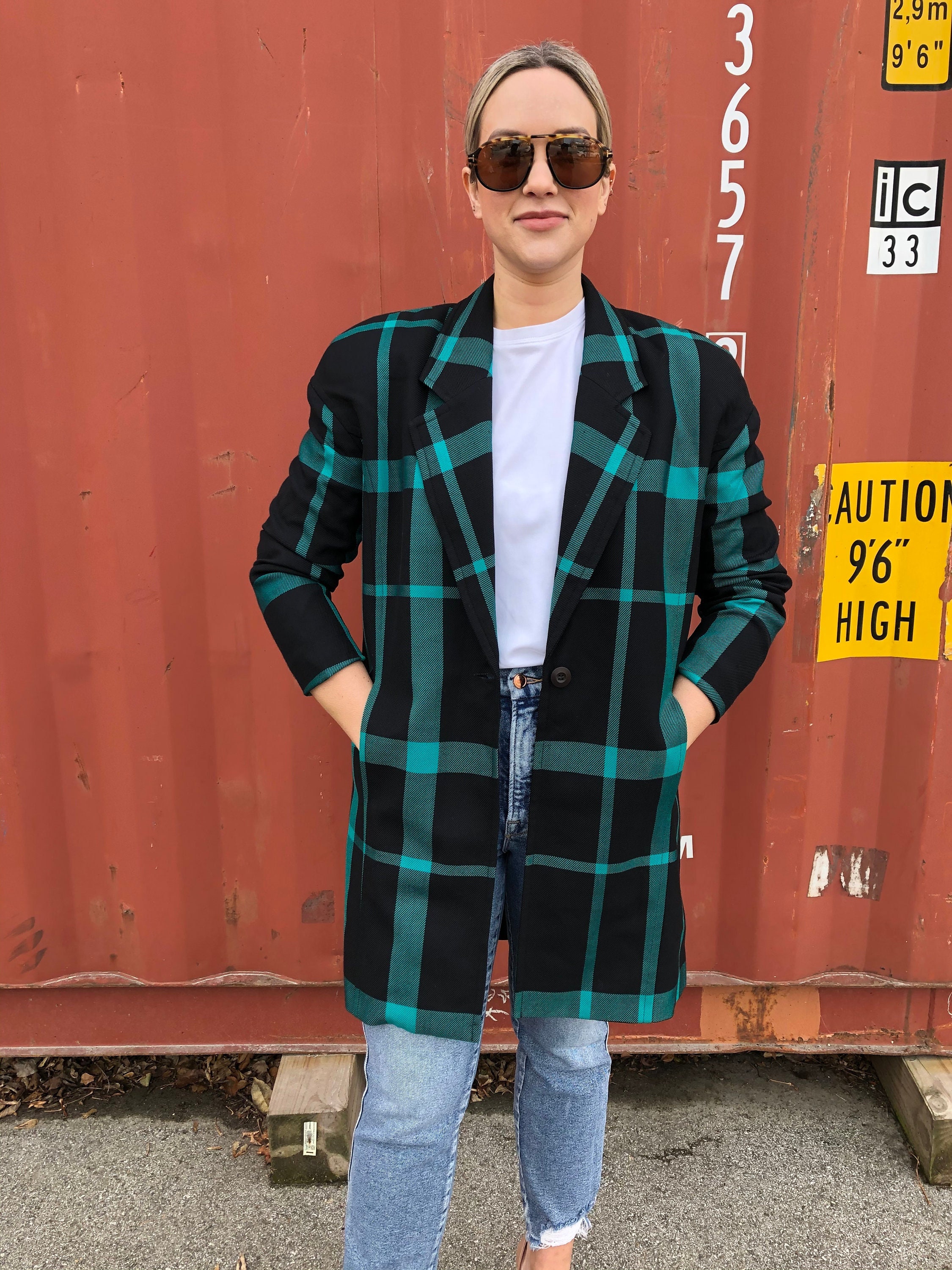 90s Colorblock Jacket Blazer Hip Length 