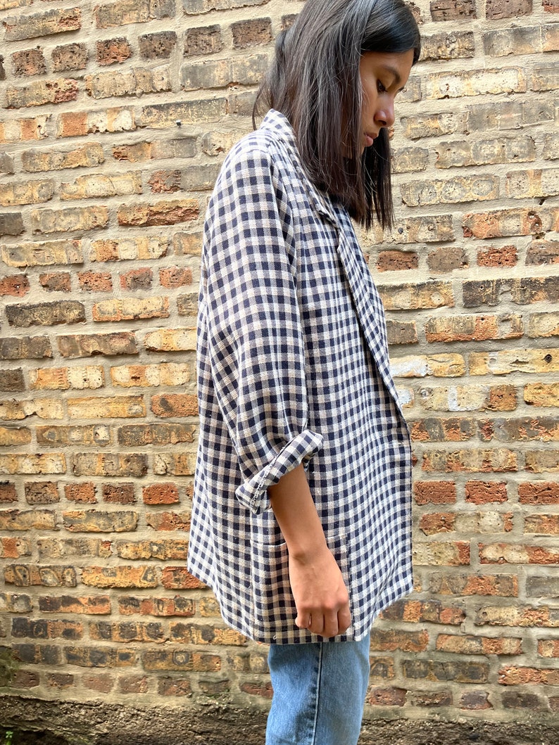 80s blazer , bold plaid jacket , oversized loose fit , shoulder pads , vintage outerwear , womens image 5