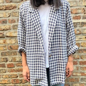 80s blazer , bold plaid jacket , oversized loose fit , shoulder pads , vintage outerwear , womens image 2