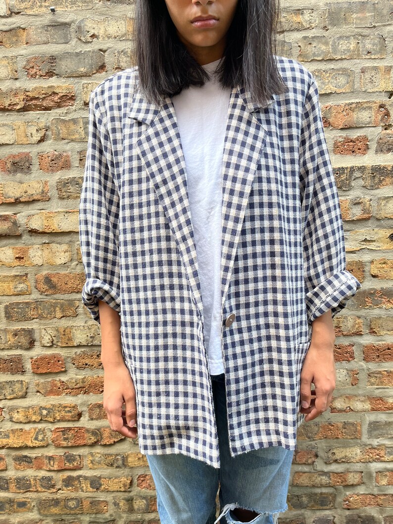 80s blazer , bold plaid jacket , oversized loose fit , shoulder pads , vintage outerwear , womens image 2