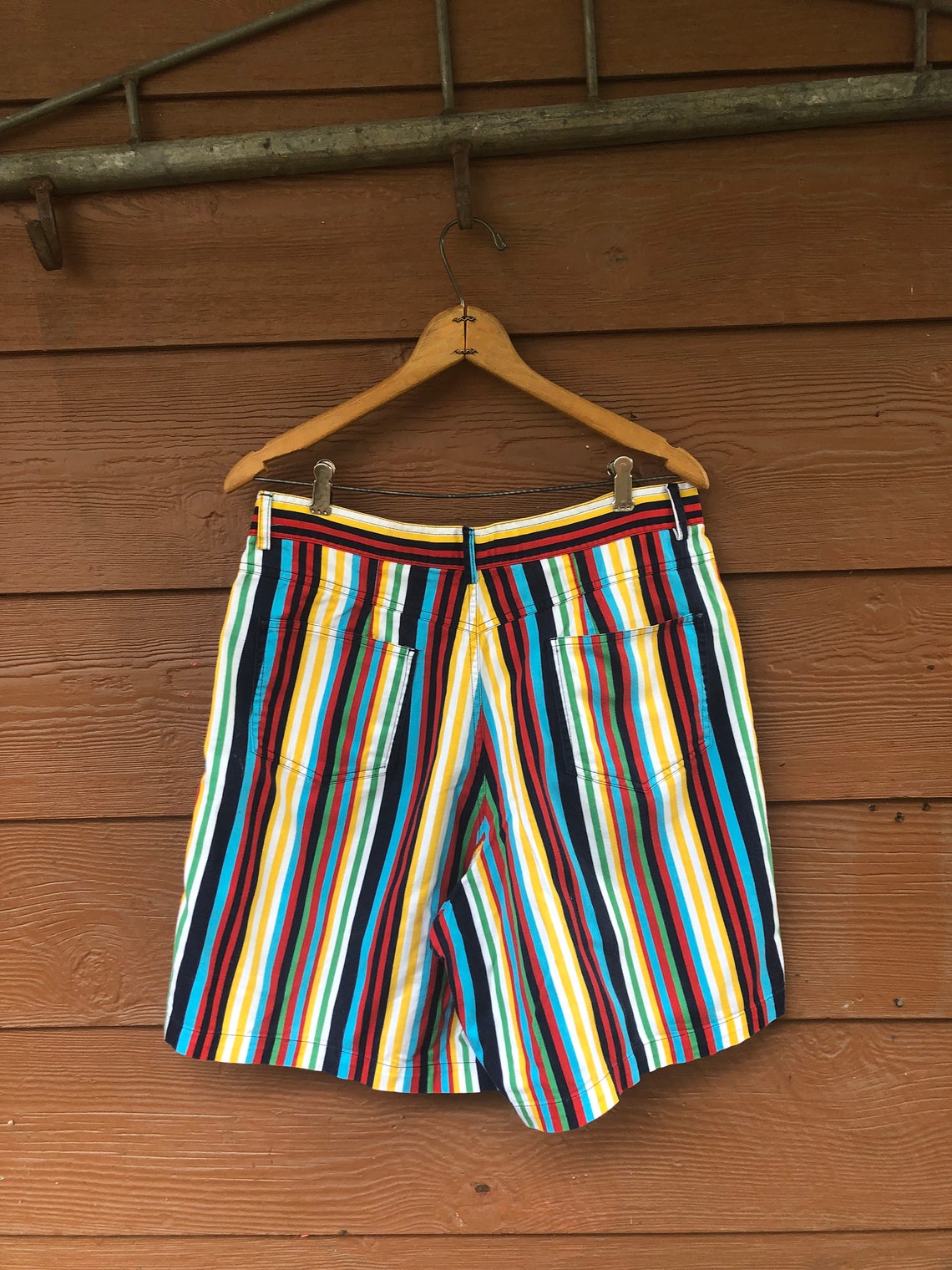 90s striped color block shorts high waisted oversized fit | Etsy