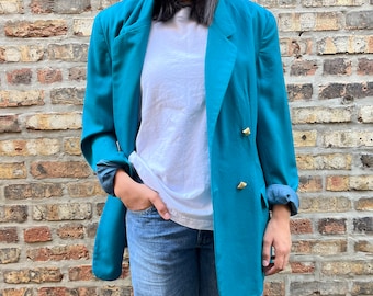 90s color block blazer , double breasted jacket , structured shoulder , vintage clothing for women, Made in the U.S.A. , size 10